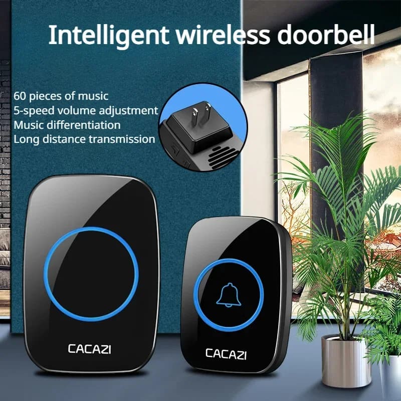 Intelligent doorbell, wireless, 60 bells, 110DB, 300M, waterproof, remote control, EU plug, battery, 2 buttons 1 receiver