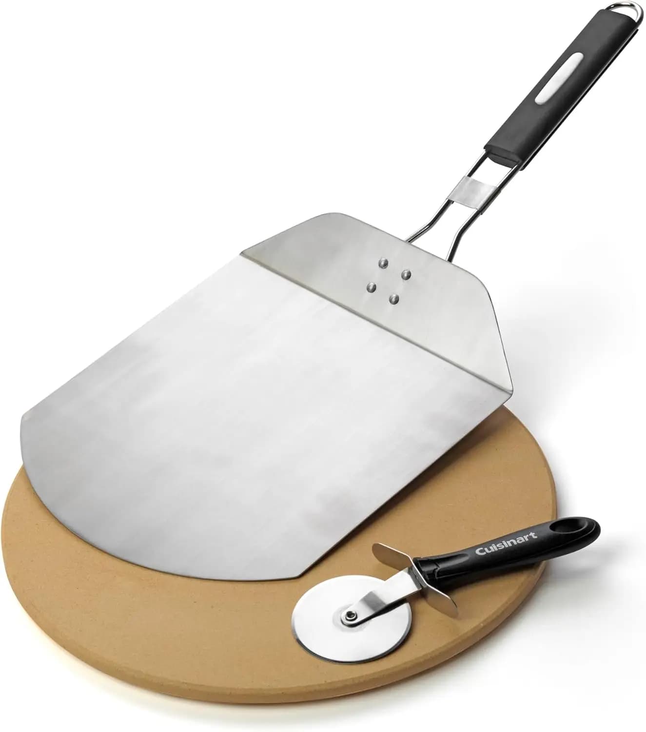 Set per Grigliare la Pizza in 3 Pezzi, Pietra per Pizza Rotonda da 13 Pollici per Griglia con Taglierina e Pala Pieghevole in Acciaio Inossidabile, Set Completo per Preparare la Pizza