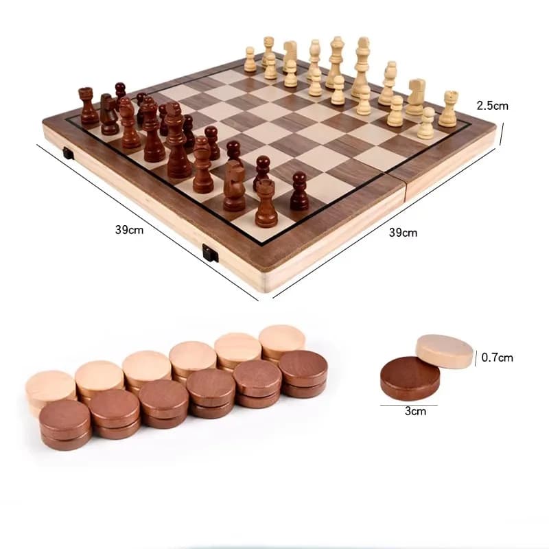 Wooden Chess Set 15 * 15 Inch Folding Magnetic Large Chessboard 39 Pieces Portable Travel Board Game Set