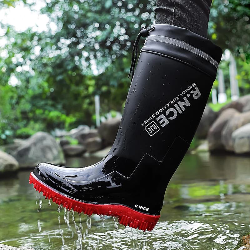 Men's Fashionable Outdoor Rain Shoes High‑cut Plain‑top Rain Boots Non-slip Wear-resistant Sole Portable Fishing Kitchen Boots