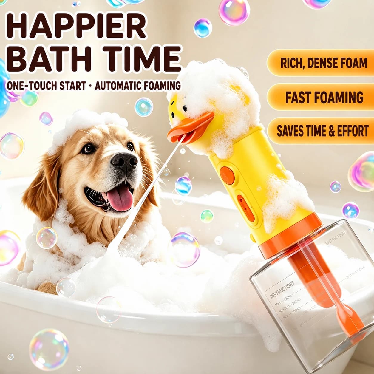 Cute Duck Pet Bath Foam Maker Electric Automatic Bubble Machine USB Rechargeable 1:6 Dilution Shampoo Foam Dispenser for Dogs Ca