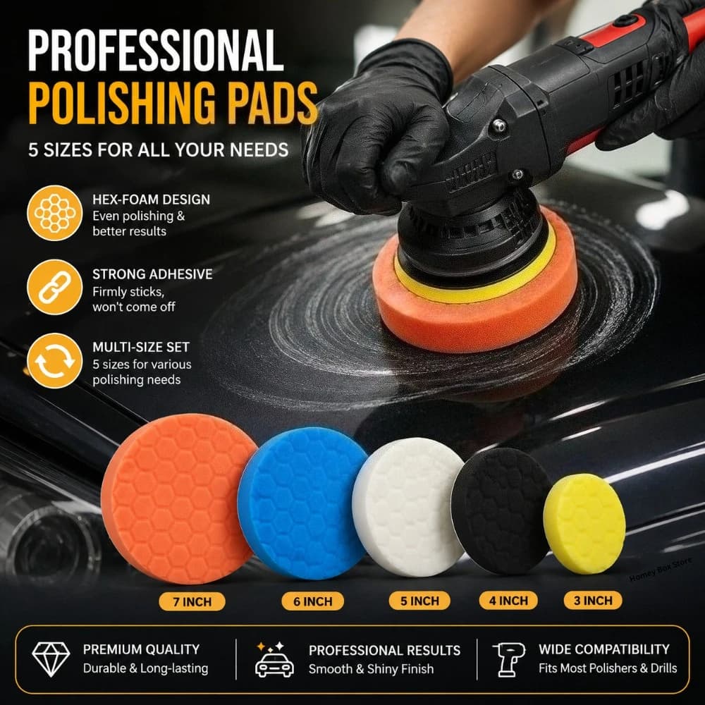 Set di 5 Dischi Lucidanti Autoadesivi da 5/6/7 Pollici per Dettagli Auto, Tamponi per Lucidatura e Applicazione Cera