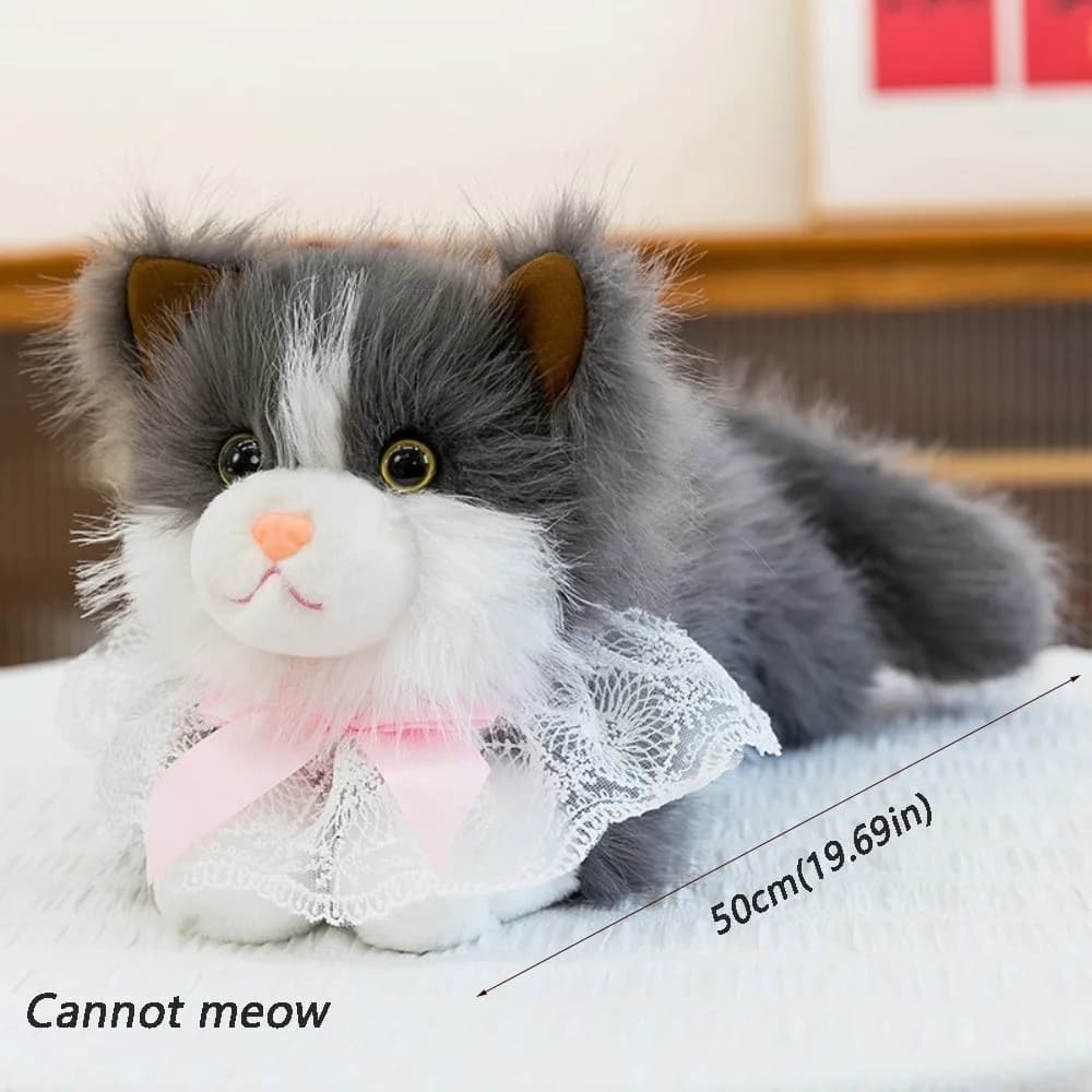 New Soft Simulation Cat Voiced Fluffy Realistic Cat Cute Cartoon With Bib Simulated Kitten Model Home Decor