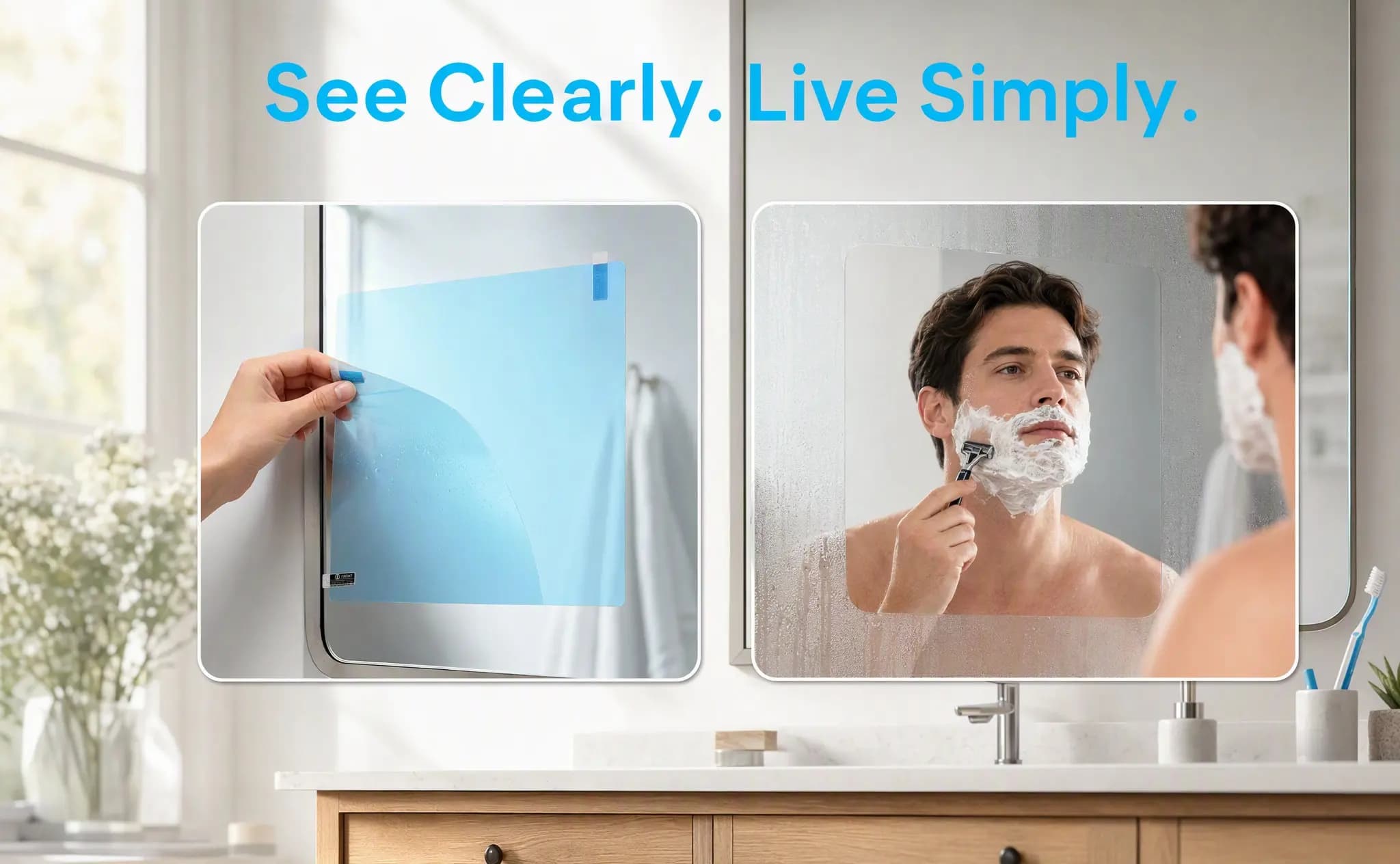 4Pcs Anti Fog Bathroom Mirror Film Waterproof Shower Protective Steam Resistant Sheet Mirror Defogger Shaving Makeup 175x200mm