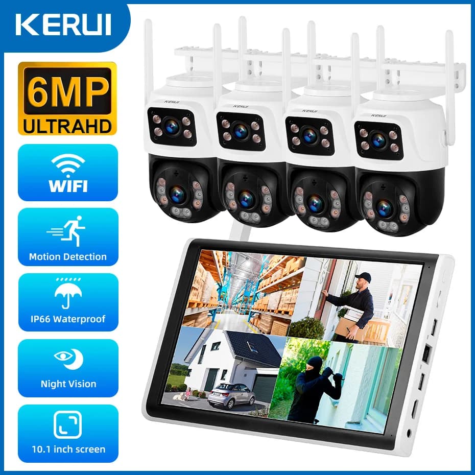 KERUI 6MP HD H.265 PTZ WIFI IP Camera 8CH Wireless Monitor LCD da 10.1 pollici NVR Kit Sistema di telecamere di sicurezza domestica Video sorveglianza
