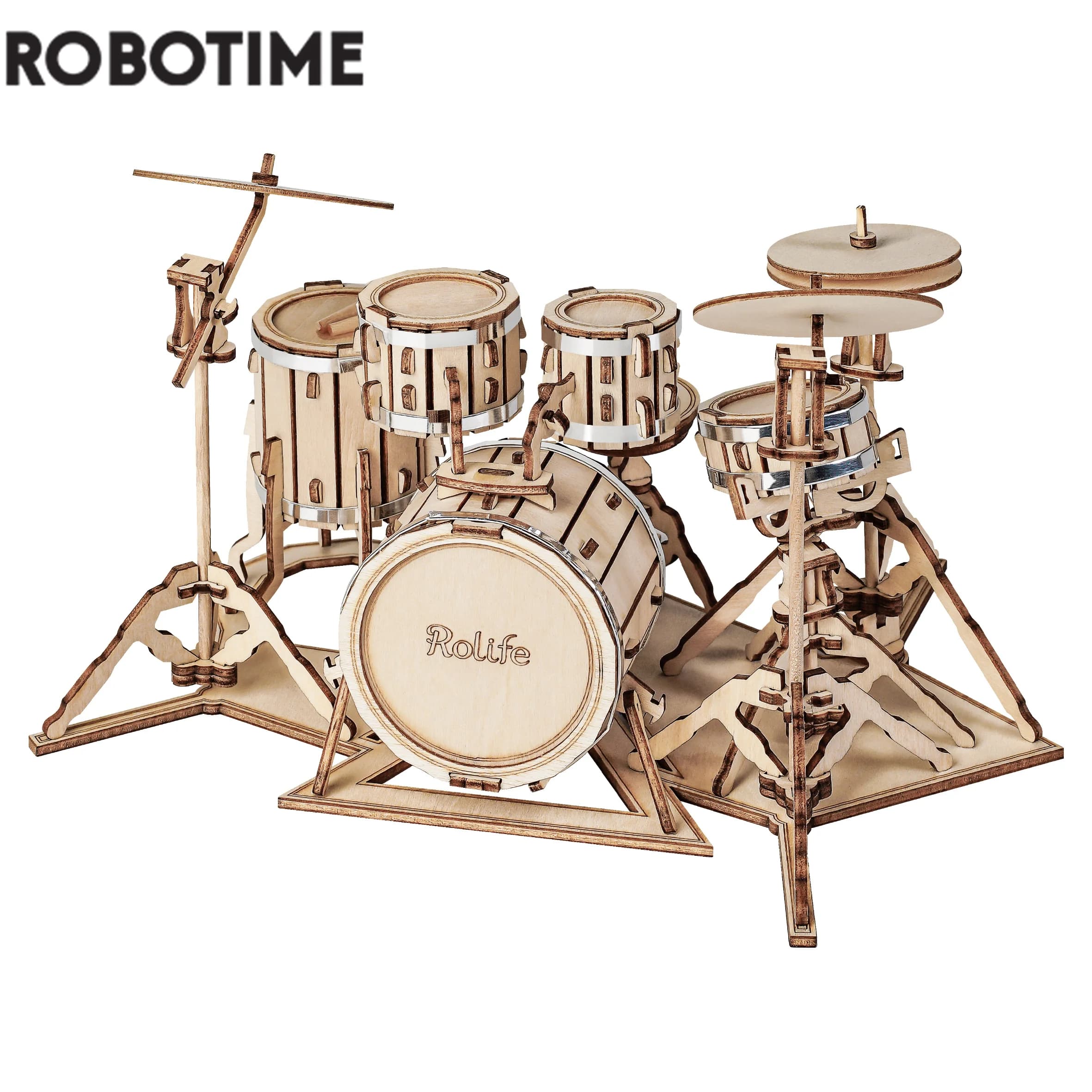 Robotime 3D Musical Instrument Wooden Puzzle Game Assembly Saxophone Drum 4 Kinds DIY Kit Accordion Cello Toy Gift for Children