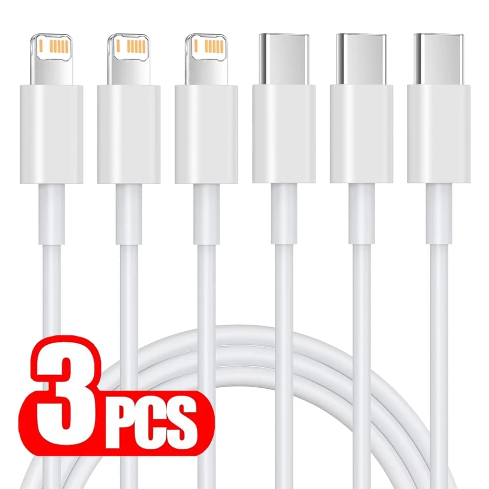 Cavo di ricarica rapida PD da 3 pezzi 35W per iPhone 11 12 13 Mini 14 Pro Max X XR XS Max 6S 7 8 14 Plus SE Cavi dati USB-C a ricarica rapida