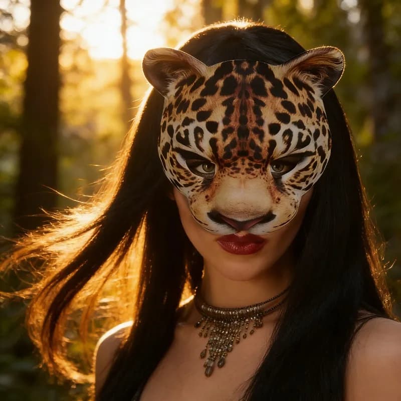 Maschera Animale Mezza Faccia in EVA a Forma di Leopardo, Accessorio per Feste di Halloween e Cosplay, Leggera e Resistente