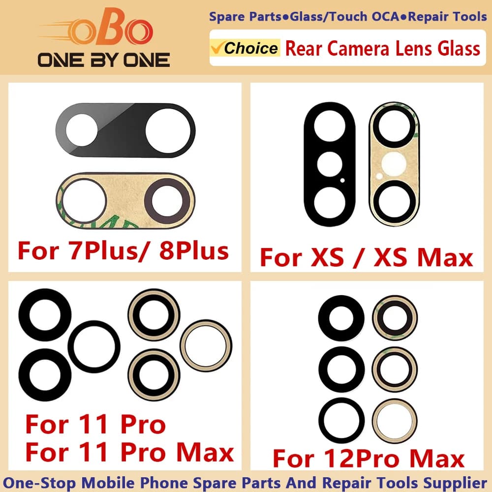 Vetro dell'obiettivo della fotocamera posteriore posteriore per iPhone 7 8 X XR XS 11 12 PLUS PRO MAX MINI Vetro dell'obiettivo con adesivo preinstallato