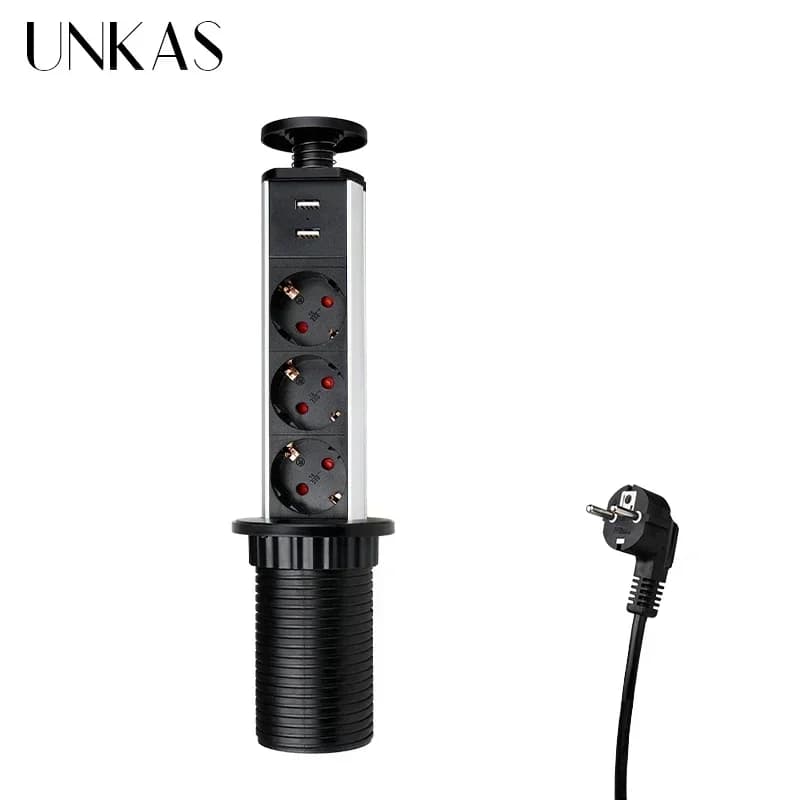16A PULL POP UP 3 Current socket EU New black color door Kitchen table grips Retractable counters French plug