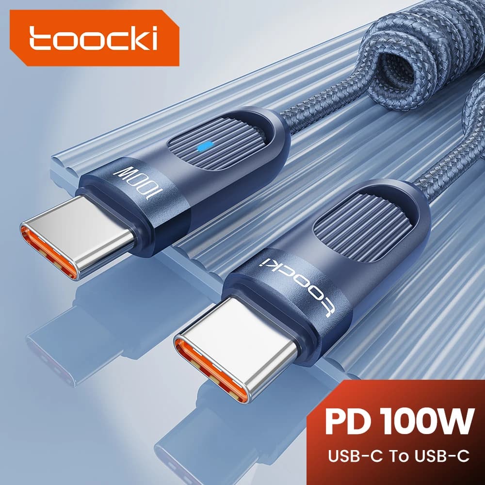 Toocki PD 100W Car Spring Cable Pull Telescopic USB C To Type C Fast Charging Cable for iphone 15 Samsung Huawei Xiaomi PC