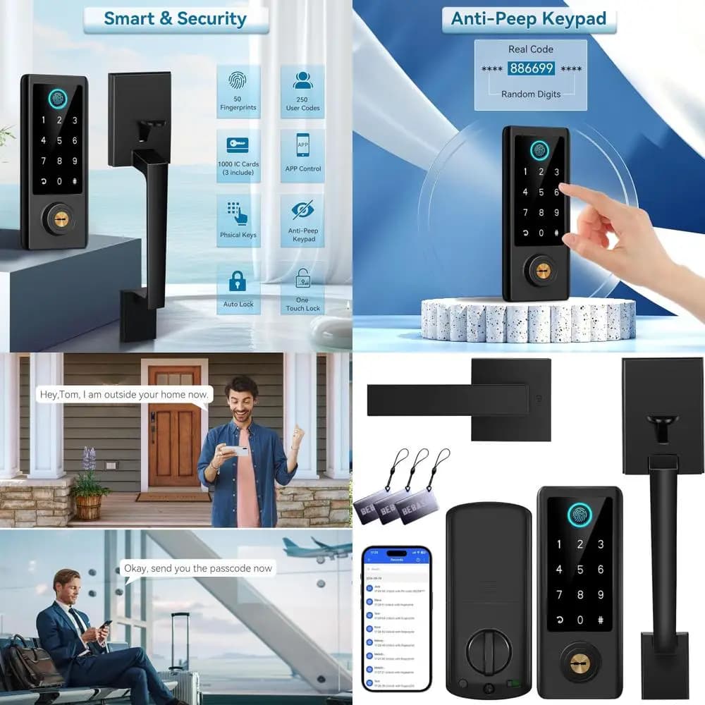 Serratura Intelligente con Impronta Digitale e Maniglia, Accesso Senza Chiave, Set Maniglia Bluetooth, Serratura Digitale, Blocco Elettronico con Tastierino in Nero