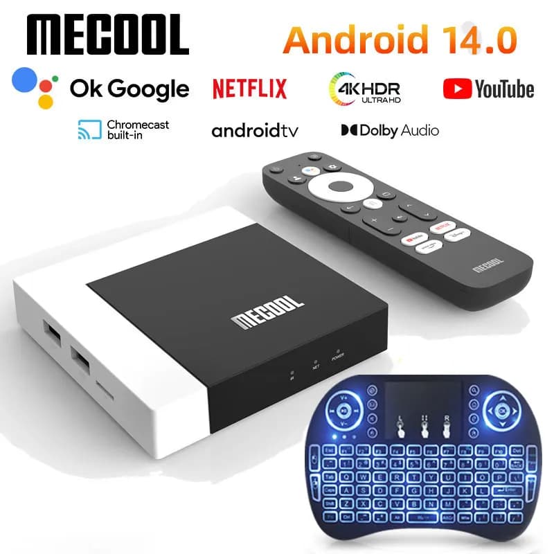 MECOOL KM7 PLUS Google TV Box 2GB 16GB Android Smart TV 14 Certificato Google 4K Amlogic HDR10 2.4G/5G WIFI Prefisso Ebraico Arabo