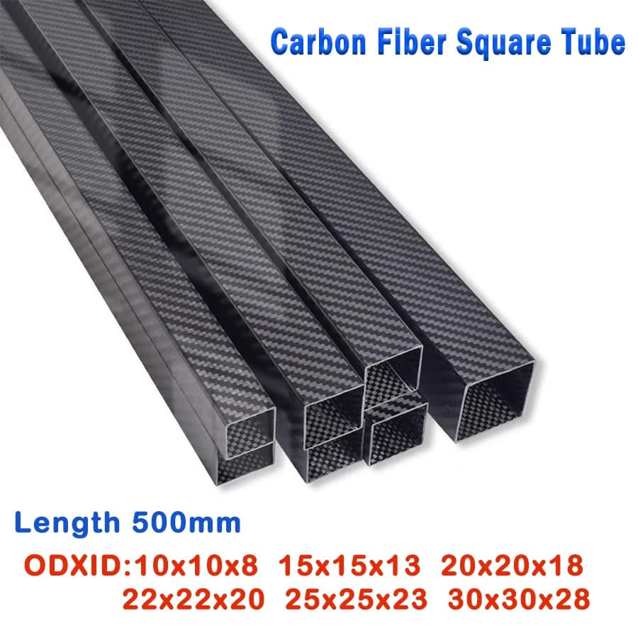 Tubo quadrato in fibra di carbonio da 500 mm per accessori per droni Rc Hobby OD 10mm 15mm 20mm 22mm 25mm 30mm, parti di elicotteri RC, tutto in carbonio