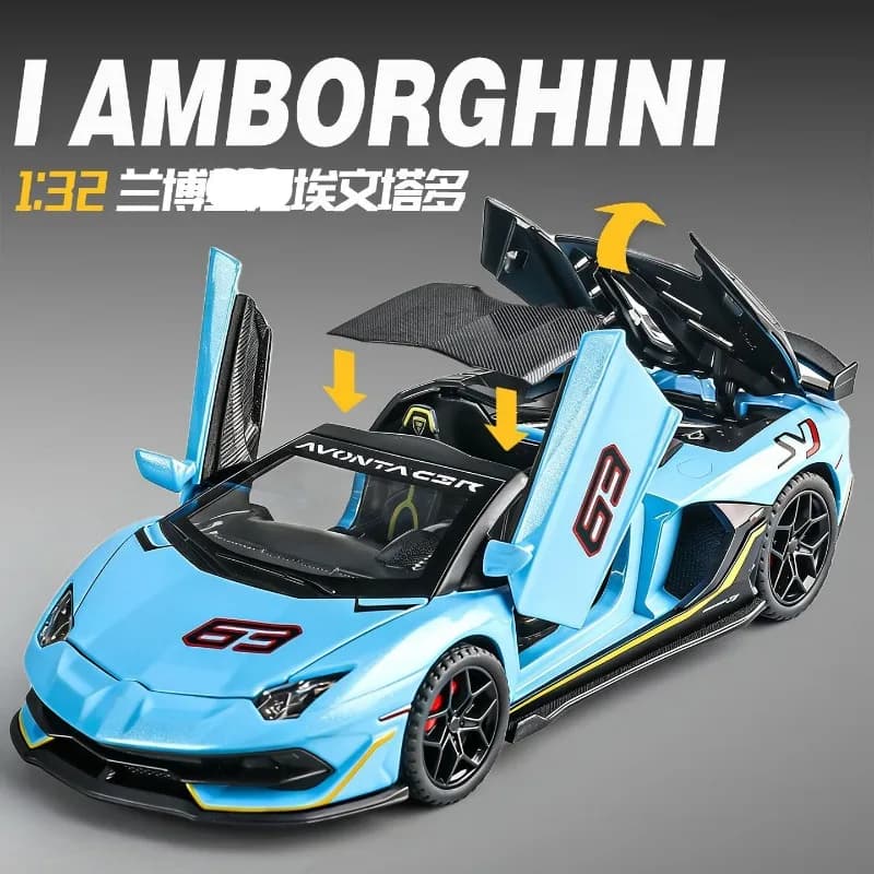 1:32 Scale Alloy Car Model For Lamborghini Aventador SVJ Diecast Sports Car With Pull Back Sound Light Collectible Gift For Fans