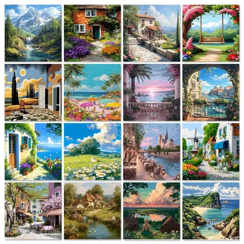 GATYZTORY Frame Painting By Numbers Landscape Acrylic Paint By Numbers Cattle Farm Wall Art Picture Home Decoration 60x75cm DIY