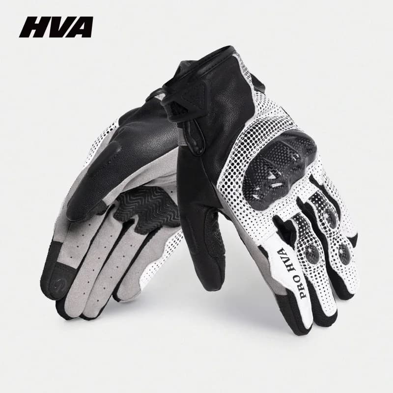 Guanti da moto HVA neri da corsa in vera pelle da moto bianchi guanti da squadra di equitazione su strada da uomo estate inverno