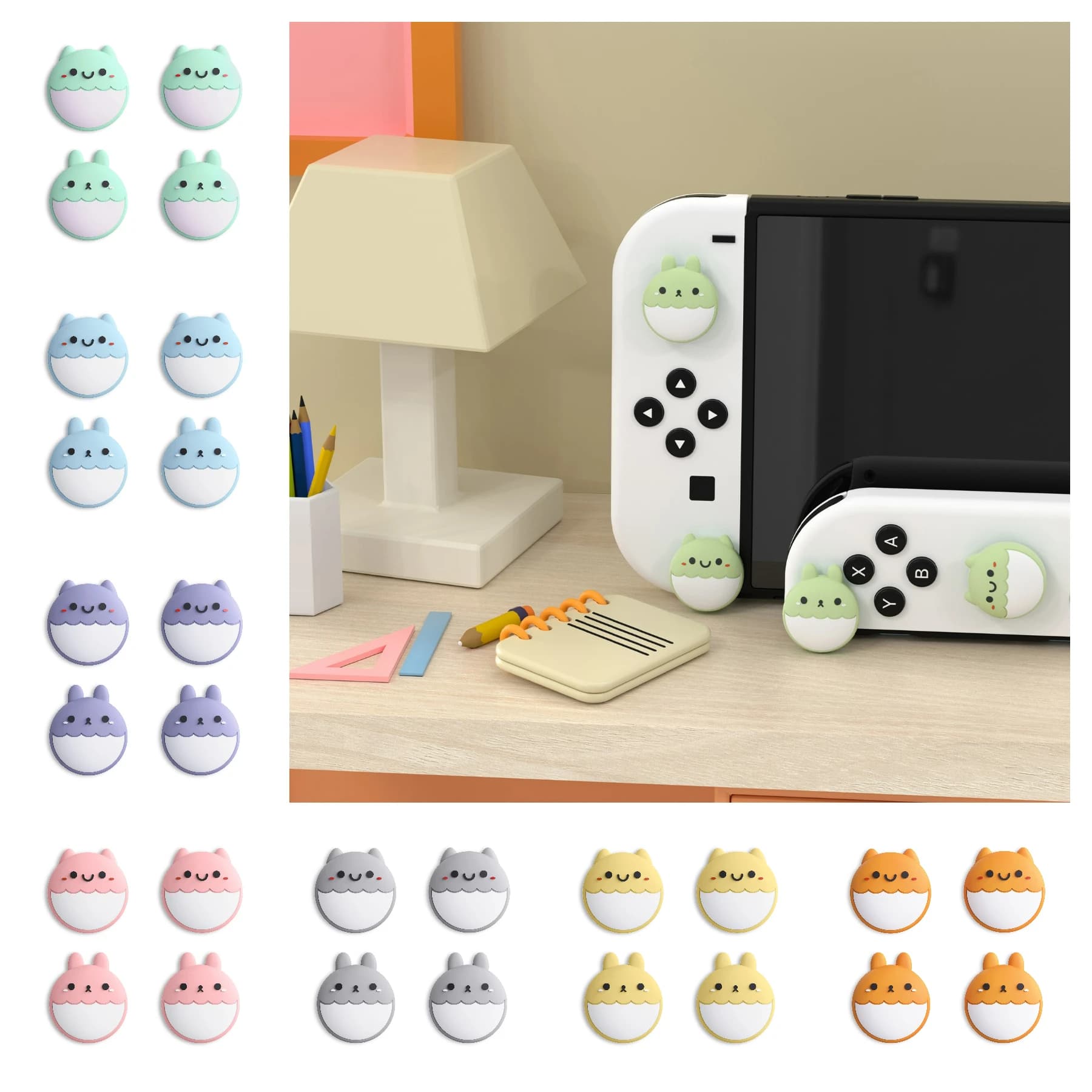 PlayVital Cute Joystick Caps Cover analogica per Nintendo Switch, Thumb Grips per Switch Lite /Switch OLED JoyCon - Rabbit Squirrel