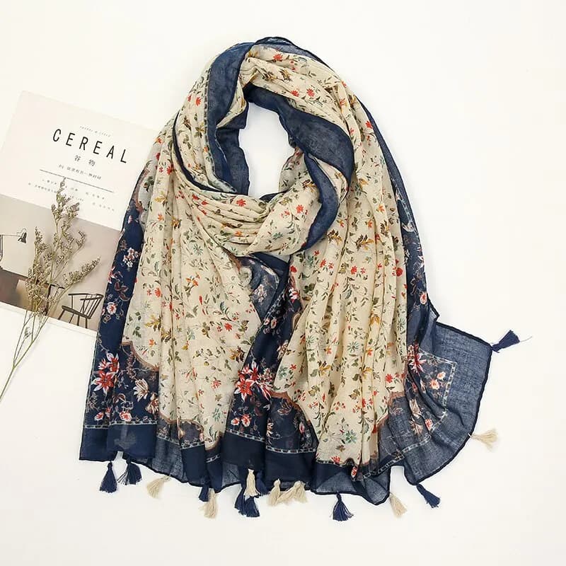 Floral Printed Cotton Nappa Scarf Viscose Boots for Women Summer Beach Long Silencer Fashion Muslim Charm 185*90 cm