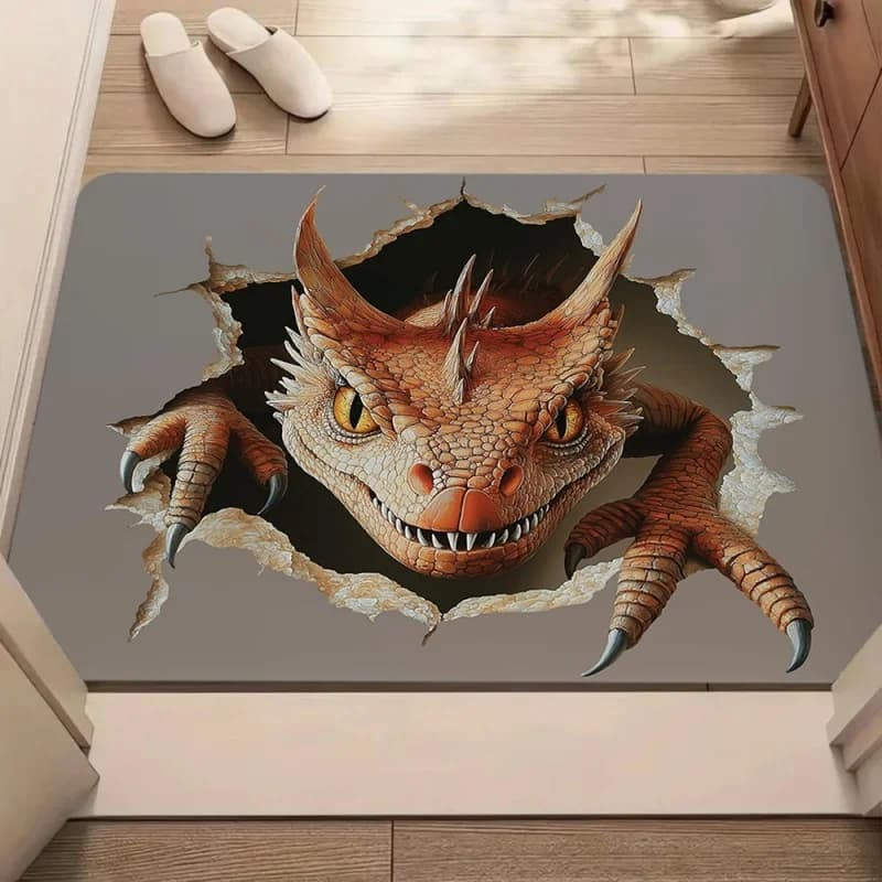 Tappetino Dragon Breakthrough, morbido, antiscivolo, per interni ed esterni, tappeto con design realistico con illusione ottica