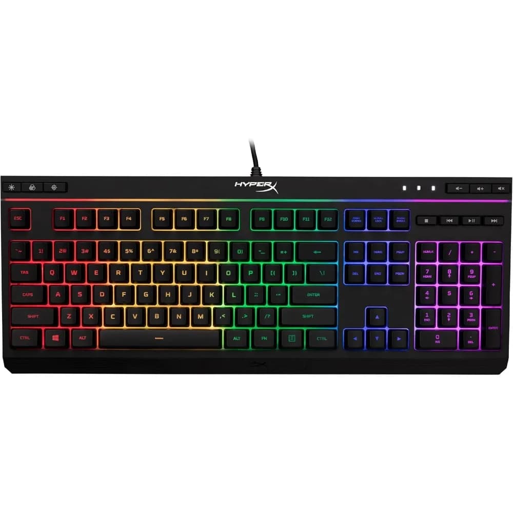 Membrane Gaming Keyboard with Silent Keys, LED Lighting, Spill Resistance and Media Controls - Black