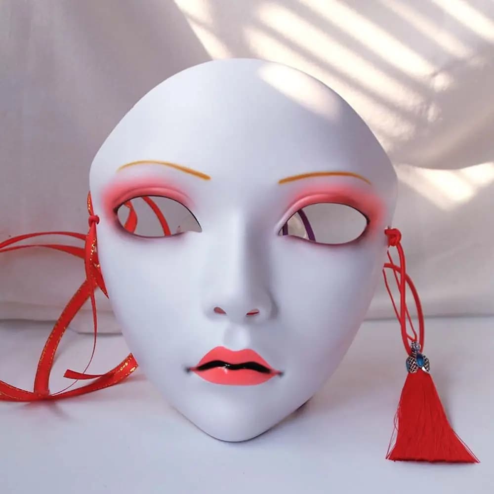 Puntelli per costumi di ciliegia Maschera a farfalla con nappe e campanella Puntelli per maschera per feste Puntelli per feste Maschera a pieno facciale Maschera per cosplay di Halloween