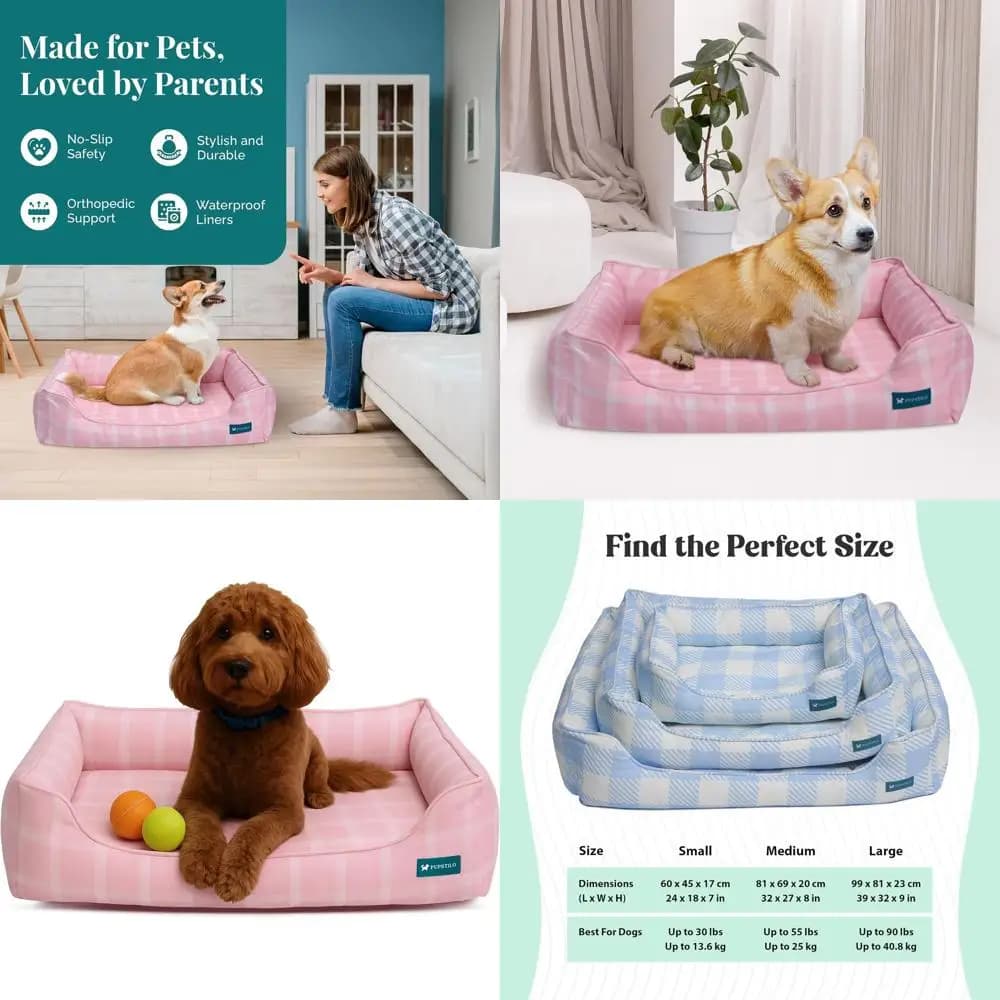 Letto per cani ortopedico ecologico - Schiuma CertiPUR-US, tessuto riciclato, lavabile, antiscivolo, grande rosa - Divano per animali di design