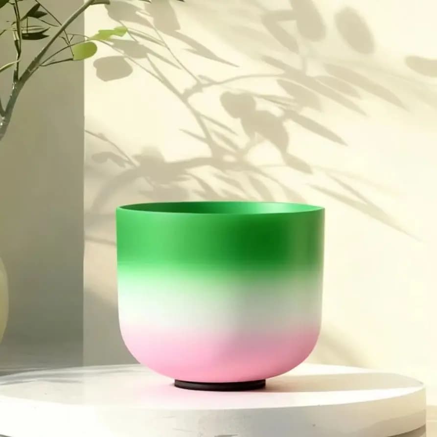 Hye-eun 8inch 440/432/528hz Green&Pink Quartz Crystal Singing Bowl Meditation Sound Chakra Bowls for Energy Healing