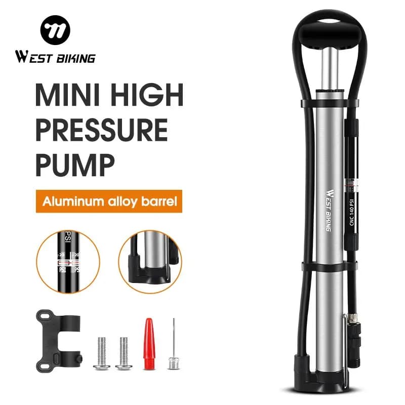 WEST BIKING Pompa per bici portatile Pompa a pedale per bicicletta con tubo lungo con manometro Valvola Presta e Schrader Accessori per pompa d'aria per pneumatici da ciclismo