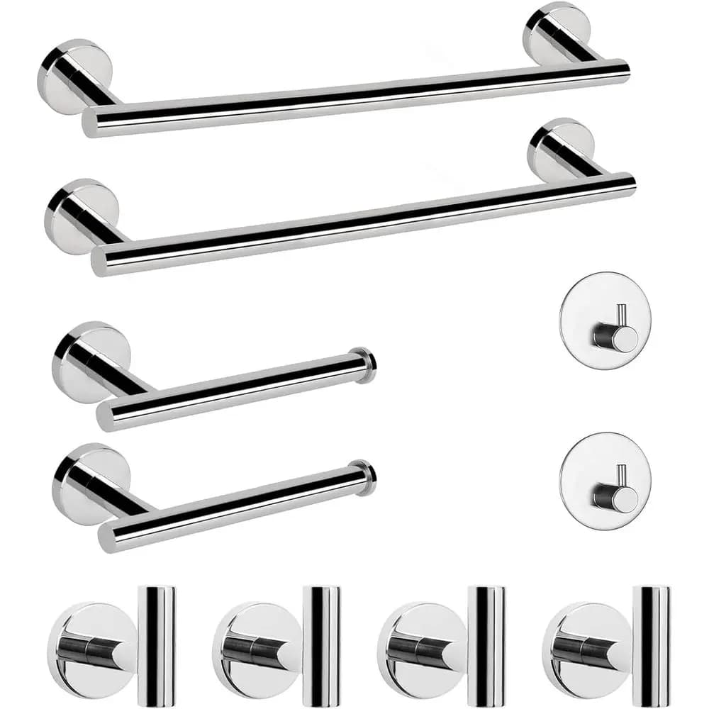 Set di Accessori per Bagno in Acciaio Inox SUS 304 - Set Portasciugamani con 16 Aste, Porta Carta Igienica, Ganci Multifunzione, 10 Pezzi