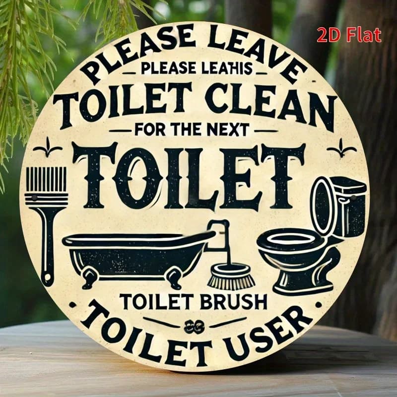 Segno di promemoria per la pulizia del bagno piatto 2D: lasciare la pulizia del WC per il prossimo utente - decorazione della toilette e icona della spazzola per WC