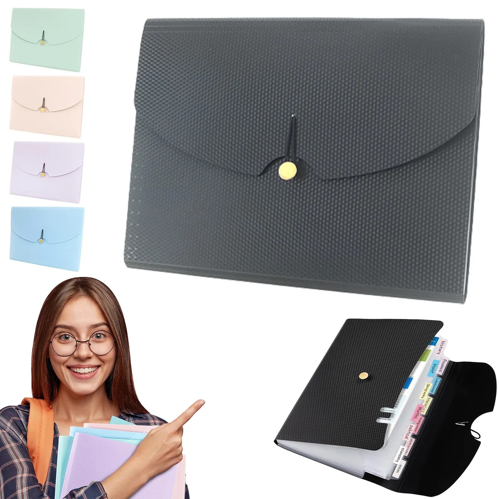 Cartella di file Cartella di archiviazione per carta di prova Organizzatore di file portatile impermeabile Cartella di espansione per portafoglio classificato di grande capacità