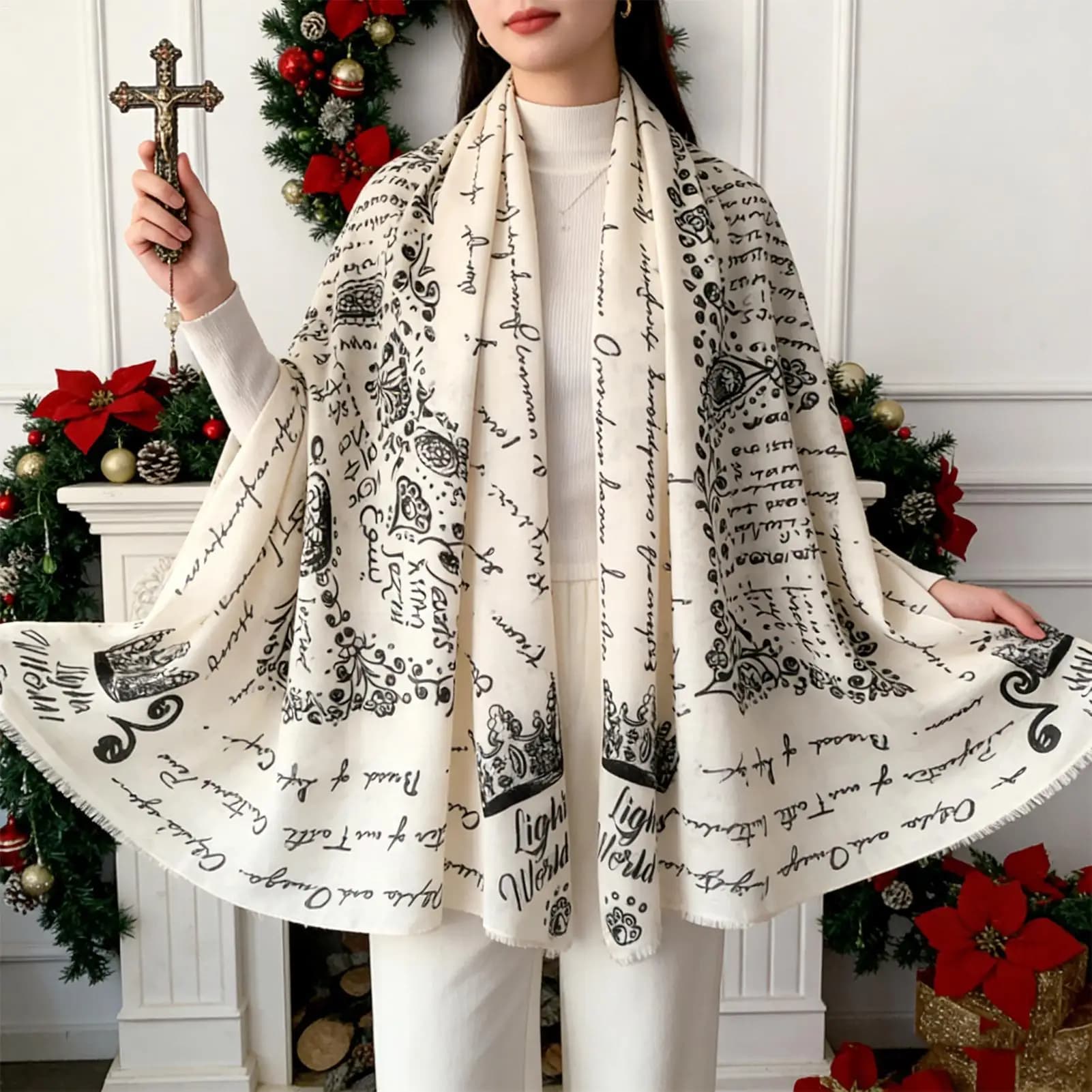 Inspirational Christian Scarf with Cross & Names of Jesus Soft Shawl for Prayer, Modesty & Daily Wear, Gift for Women of Faith