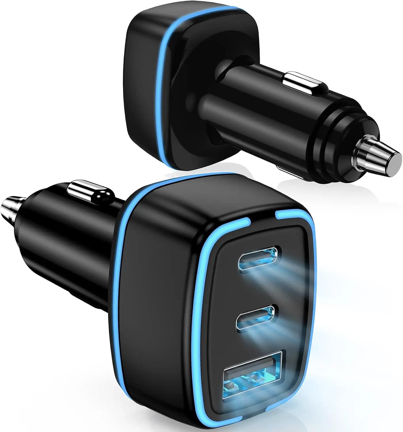 USB C Car Charger, 3 Port PD Super Mini Cigarette Lighter Adapter, 2Pack USB-C A Fast Car Charging for iPhone 16/15 Pro Max, Galaxy S25/S24, iPad, Pixel, Android Phones,Travel Essentials for Men