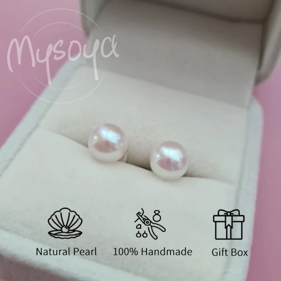 Orecchini a perno MYSOYA con perle Akoya, stile minimalista, orecchini a perno squisiti da 7,5 mm con confezione regalo, per uso quotidiano/compleanno/matrimonio