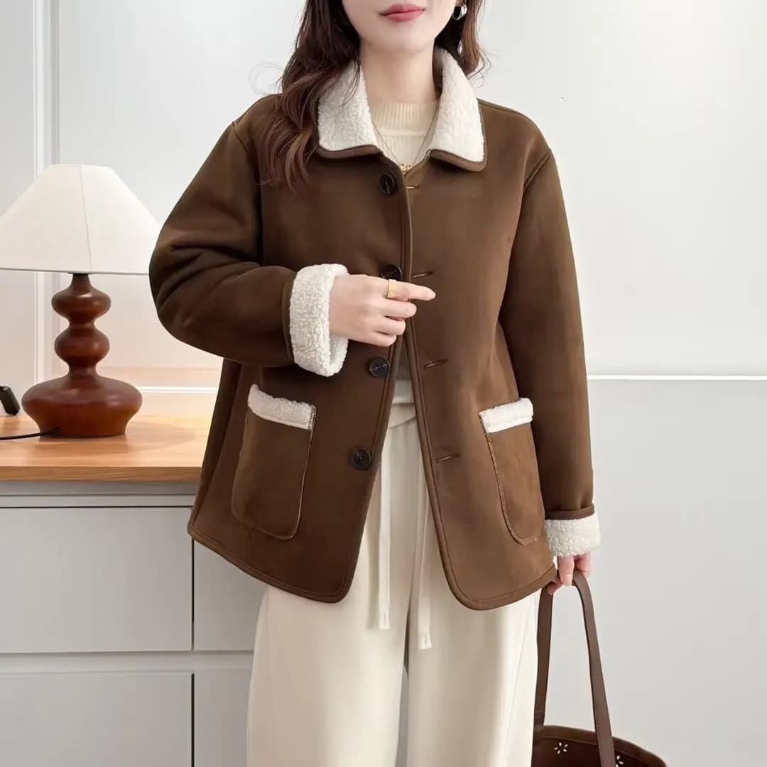 Cappotto in pelle scamosciata da donna XXXXL moda taglie forti Nuovo pile ispessito casual allentato per giacca invernale 1055