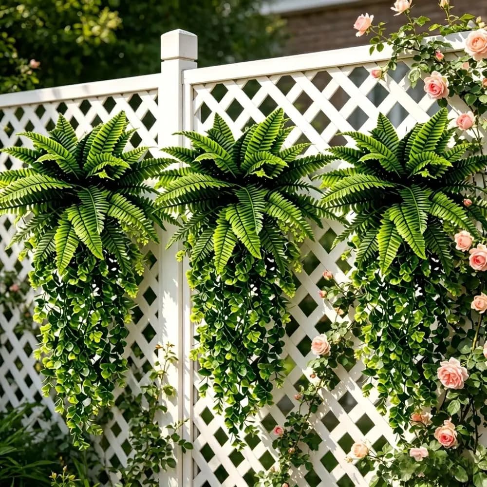 Plastic Artificial Persian Fern Leafs UV Resistant Realistic Artificial Fern Hanging Plant Real Touch Lush Leaves