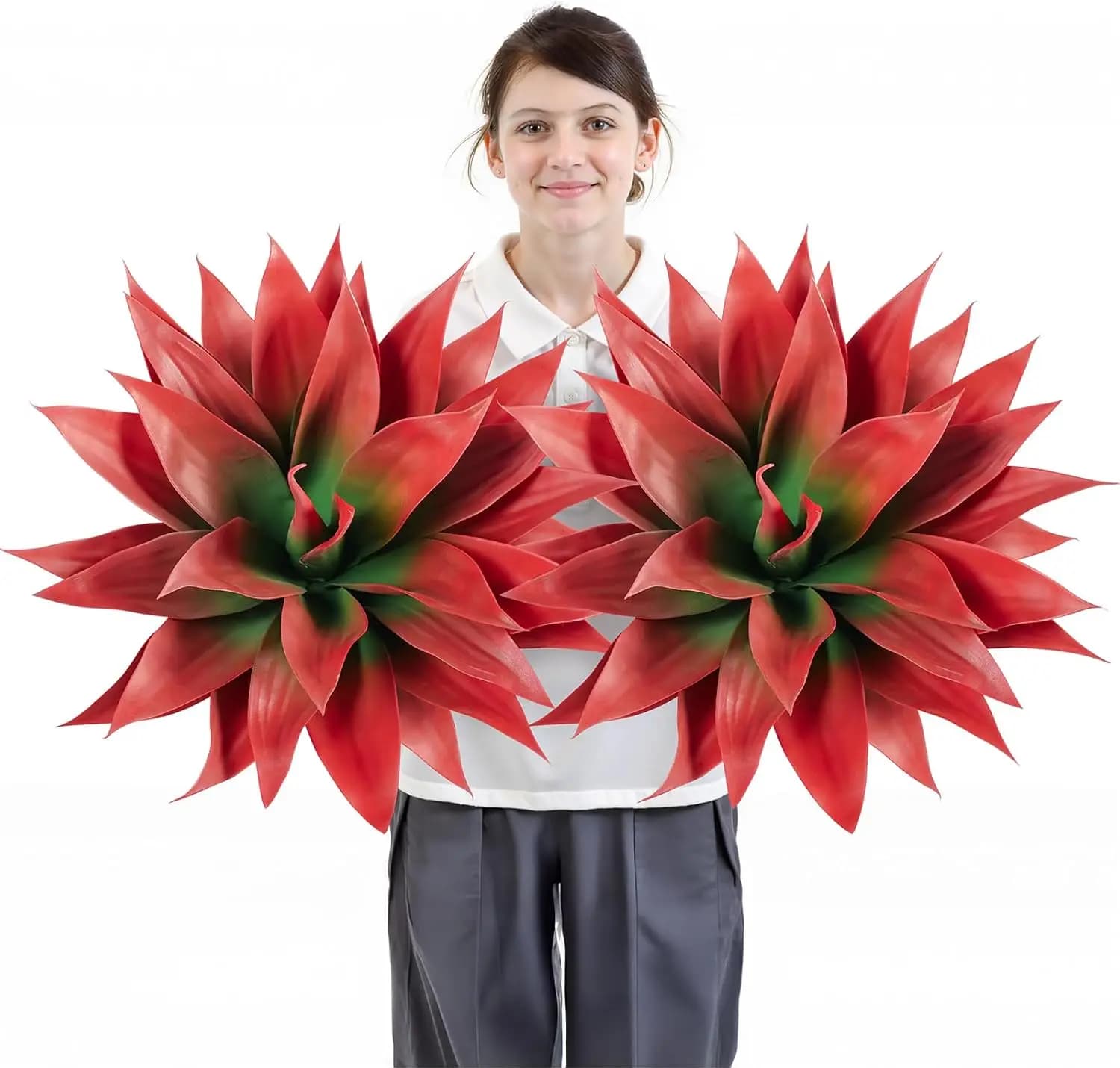 Red Fake Agave Artificial Plant Set of 2 for Fall Decor, Unpotted Faux Succulent Stems 28 inches