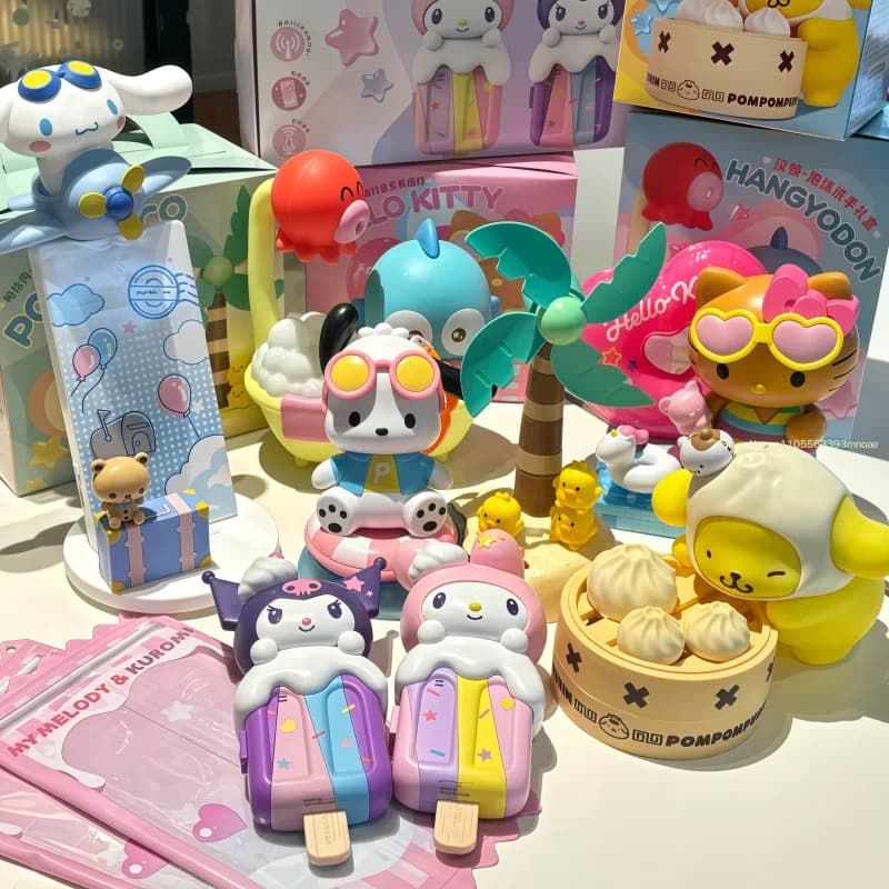 New Hello-Kitty My Melody Walkie-Talkie Happy Holiday Series Cute Anime Figure Collection Toy Desktop Decoration Surprise Gift