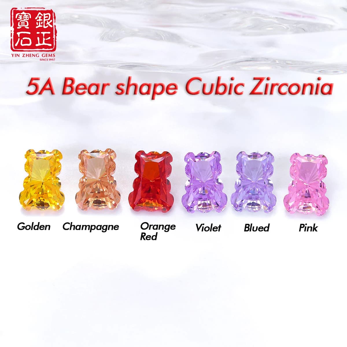 7x10mm AAAAA Bear Shape Golden Champagne Voilet Orange Red Blued Pink Cubic Zirconia Stone Loose Gemstore Making Ring Earring