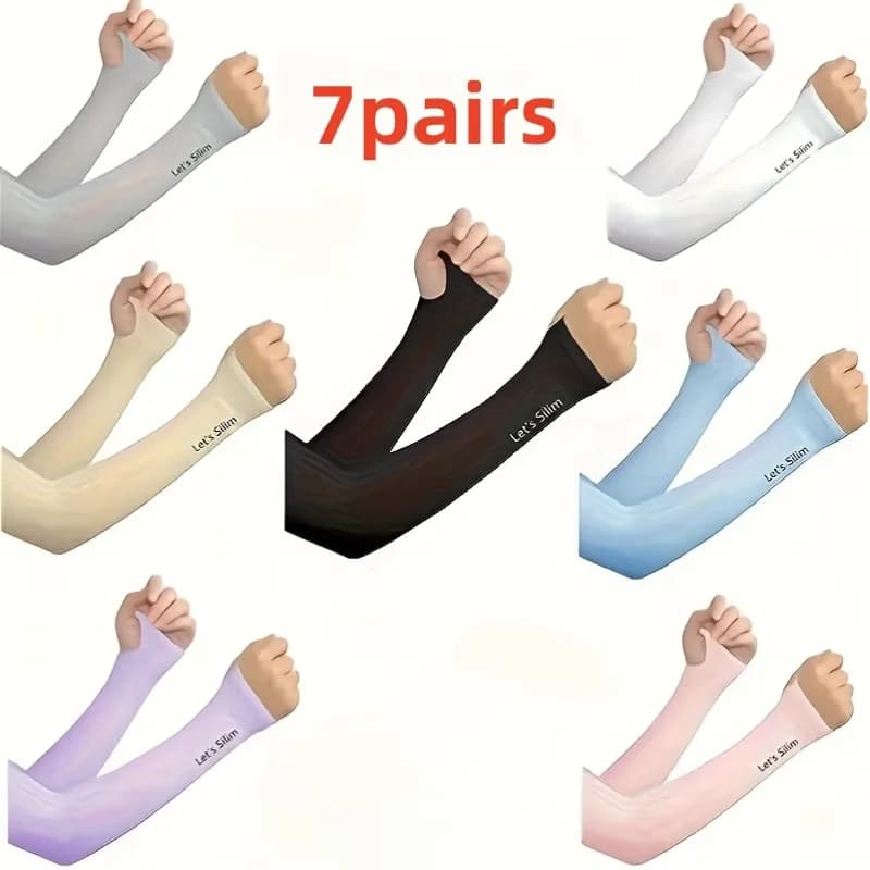 7 paia di maniche protettive solari in seta ghiacciata per uomo e donna, maniche estive anti-UV per esterni, semplici maniche protettive solari in seta ghiacciata