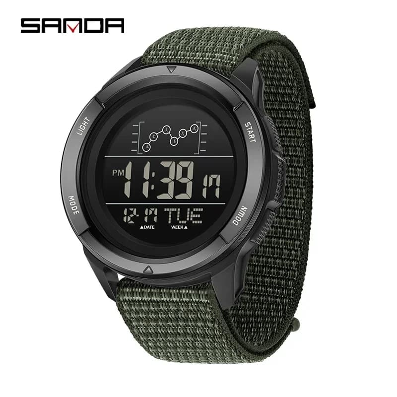SANDA Orologio sportivo militare da uomo Cinturino in nylon Display digitale a LED Sveglia multifunzione Conto alla rovescia Orologio da polso da uomo impermeabile