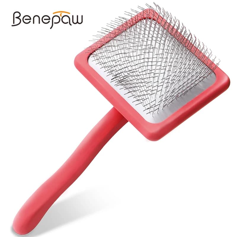 Benepaw Spazzola professionale per animali domestici, massaggio morbido, toelettatura, perni in acciaio inossidabile, pettine per cani e gatti, sottopelo in pelliccia