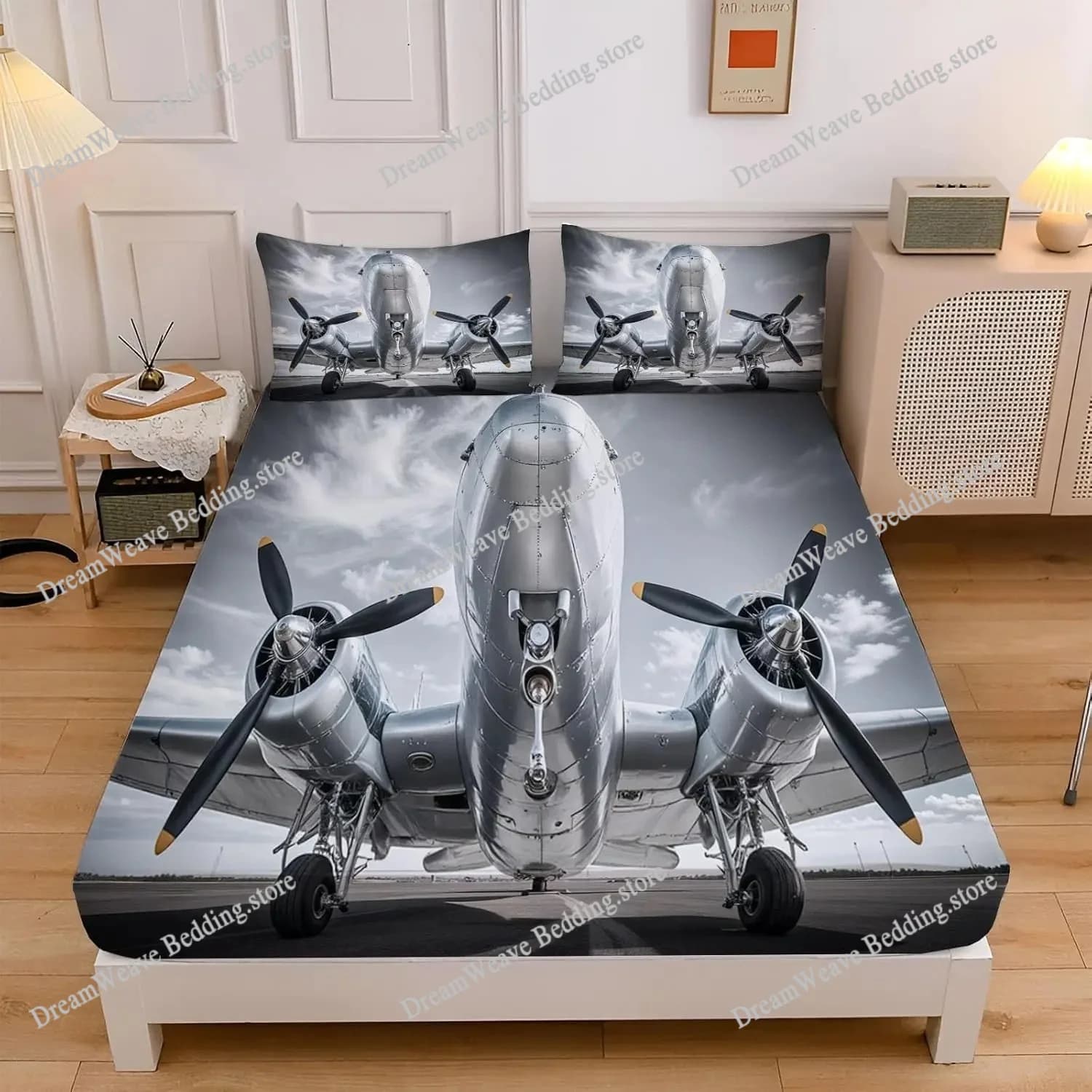 Set di Biancheria da Letto a Tema Aeroplano per Ragazzi, Set Copripiumino Queen Size con Motivo Spaziale