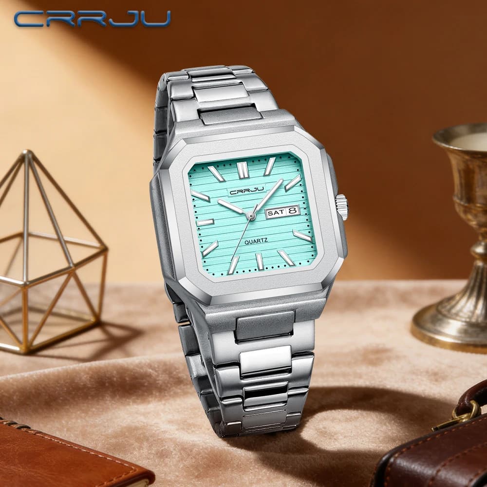 Orologio Sportivo CRRJU, Elegante Orologio Casual da Uomo, Design Unico del Quadrante, Doppio Calendario, Luce Notturna 5038