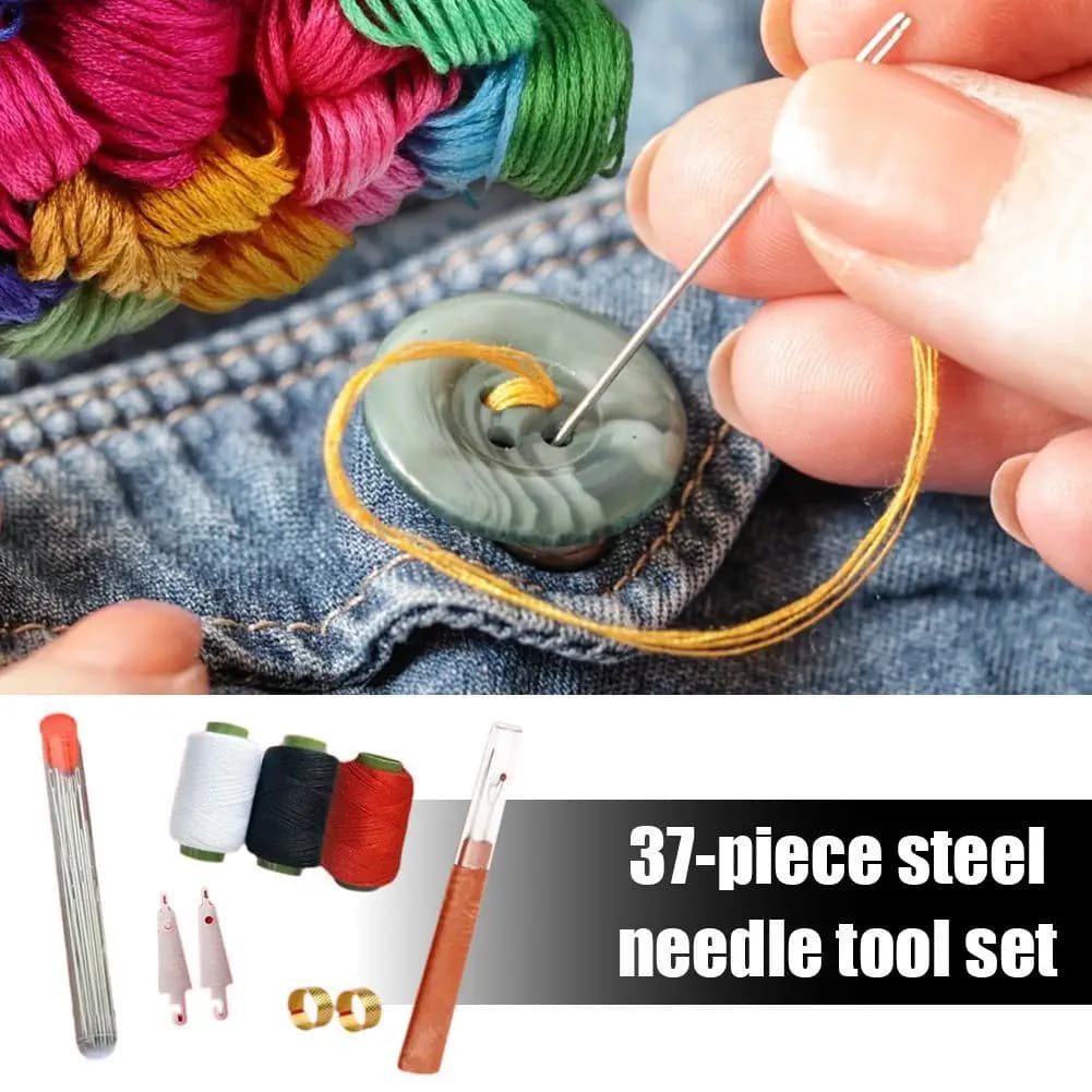 37 pezzi per cucire a mano aghi per occhi grandi set di strumenti per aghi affilati ago per filo da ricamo in pelle ago per maglieria in filo di acciaio inossidabile