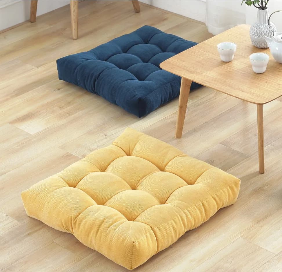 Yellow Tufted Corduroy Meditation Floor Seating Pillow Large Square Cushion for Adults Outdoor Yoga Tatami Style Seat