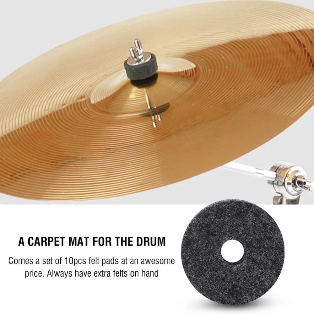 10 pezzi pratici da 40 mm ​ Feltrini per Piatti da Batteria ​ Rotondo ​ Grigio/Nero ​ ​ Set di Feltro per Piatti Musicali ​ ​ Accessori per Tamburo a Cornice ​