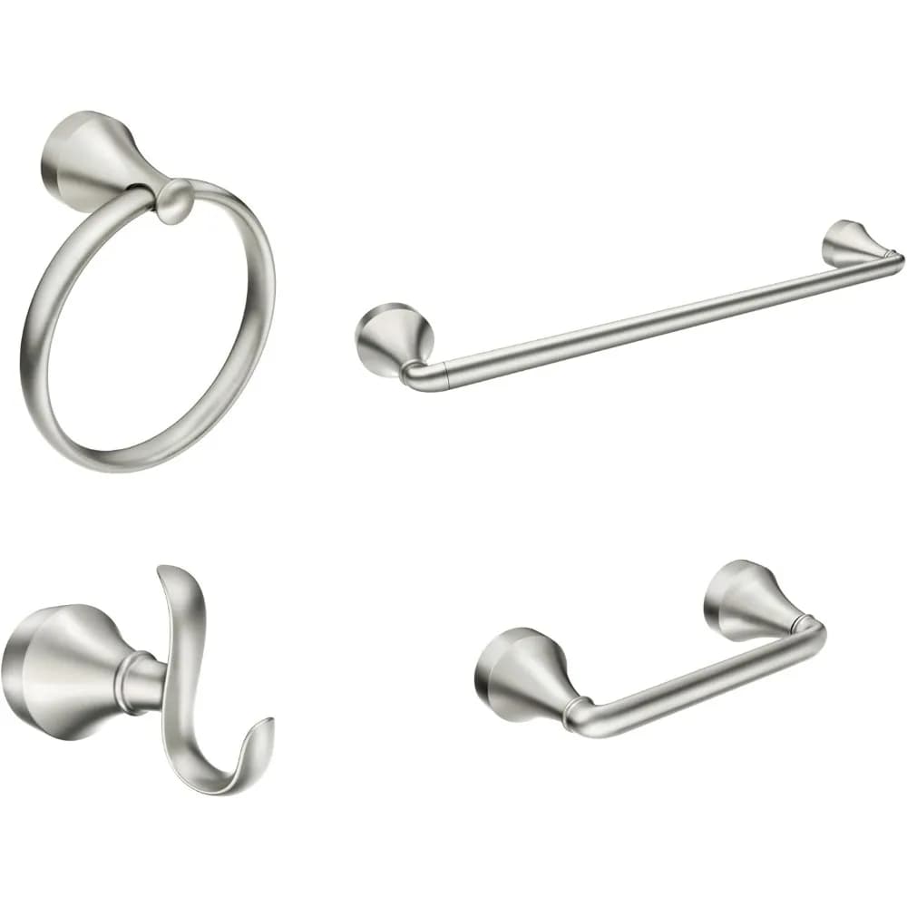 Set di accessori da bagno da 4 pezzi in nichel spazzolato, include anello portasciugamani, gancio per accappatoio, portasciugamani e porta carta igienica