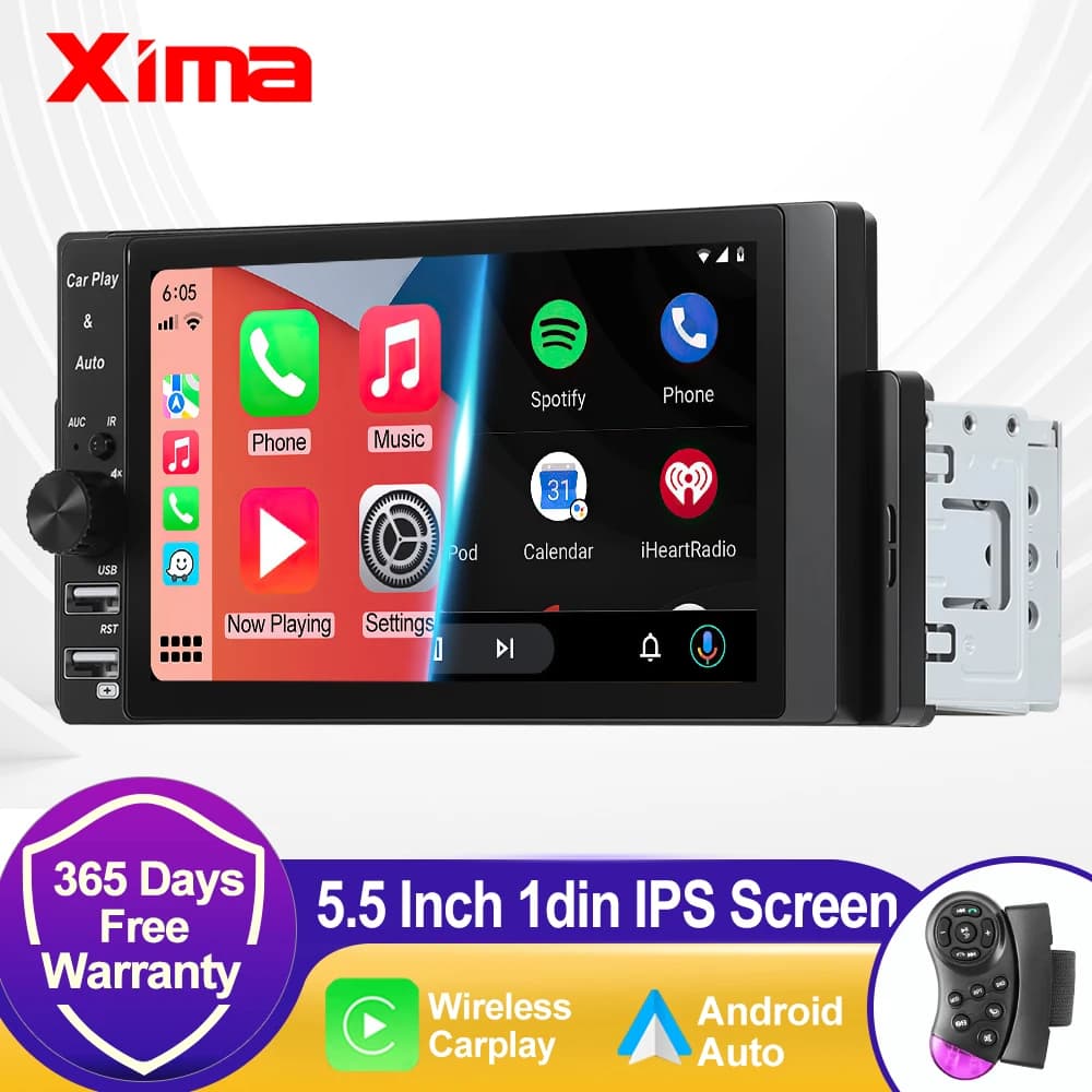 XIMA Universale 1Din HD IPS Schermo Wireless CarPlay Android Auto Autoradio Stereo FM MP5 Lettore multimediale per auto USB BT Autoradio